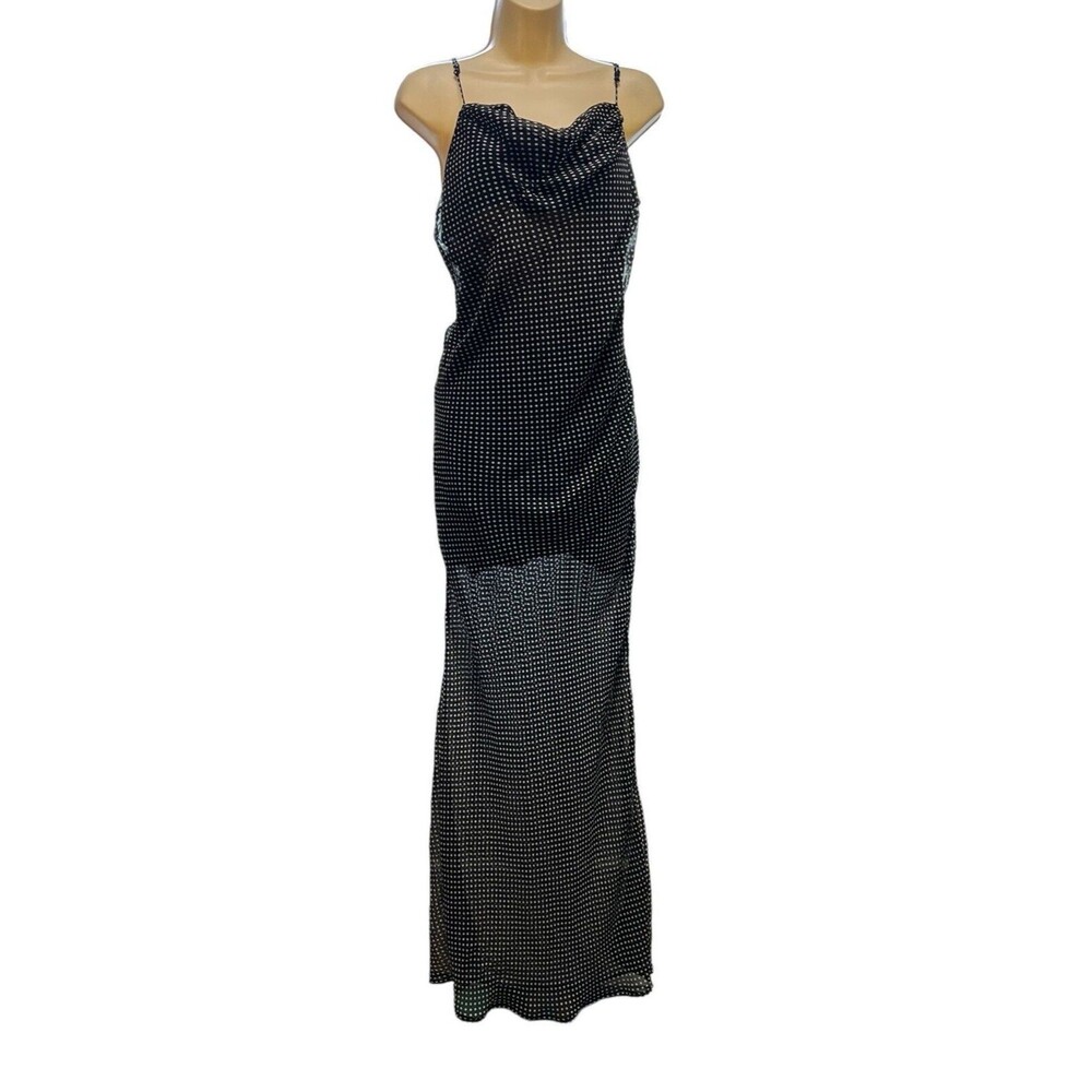 Urban Outfitters NWT Rosalia Chiffon‎ Maxi Dress Sheer Black Polka Dot, Size Med